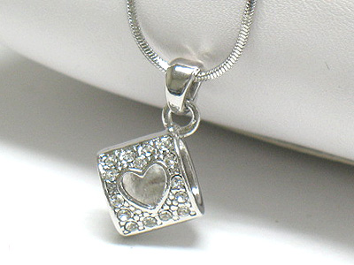 Made in korea whitegold plating heart cutout crystal deco metal tube pendant necklace