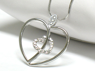 Made in korea whitegold plating crystal heart apple pendant necklace -valentine