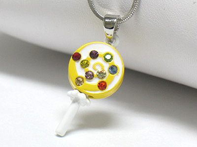 Made in korea whitegold plating crystal stud lollipop pendant necklace