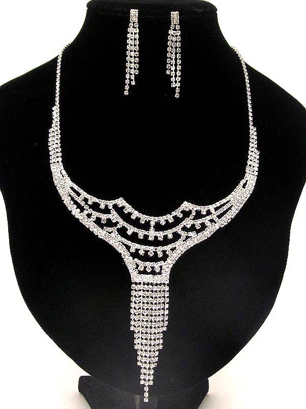 Multi rhinestone half oval dangle drop party necklace earring set