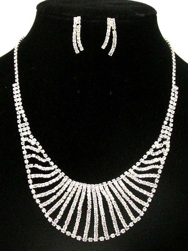Rhinestone half oval drop party necklace earring set