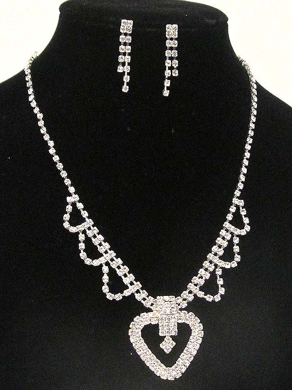 Multi rhinestone with heart drop party necklace earring set