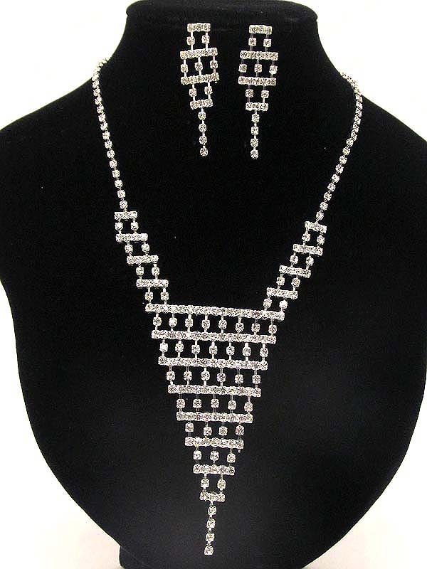 Multi rhinestone with triangle party necklace earring set