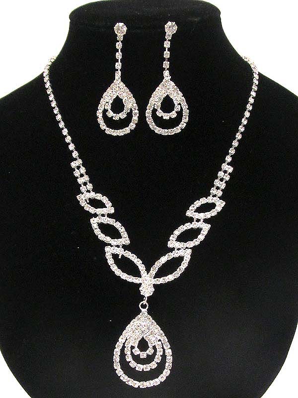 Multi rhinestone with tear drop and arrowheard shape party necklace earring set