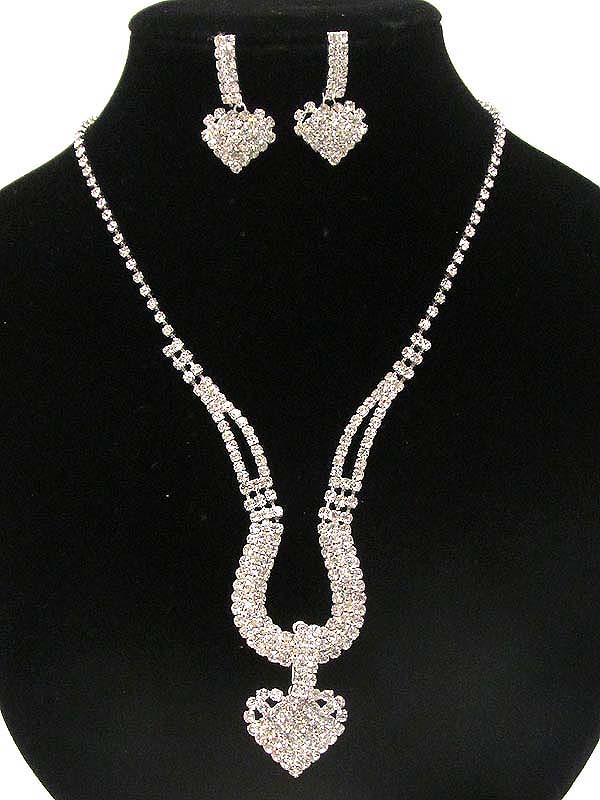 Multi rhinestone with heart drop party necklace earring set