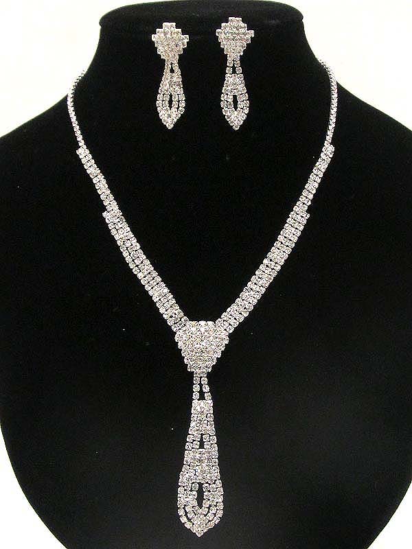 Multi rhinestone with tie look party necklace earring set