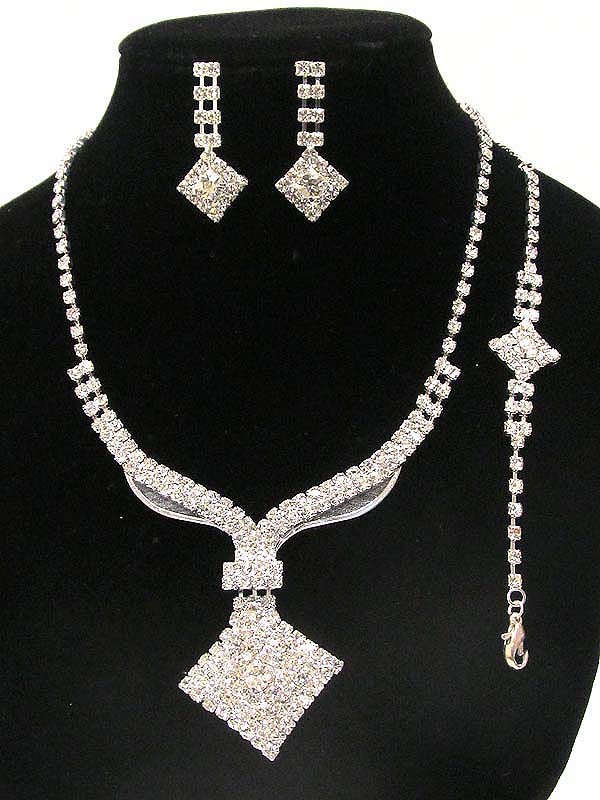 Rhinestone triangle drop party necklace bracelet earring set