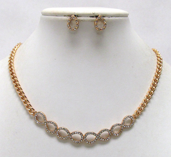 Multi crystal infiniti theme drop chain necklace earring set