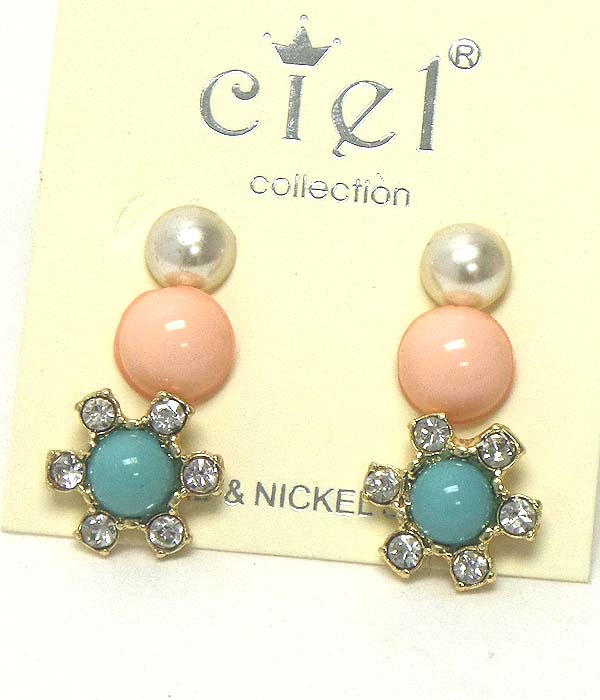 CRYSTAL FLOWER AND PEARL EARRING SET OF 3
