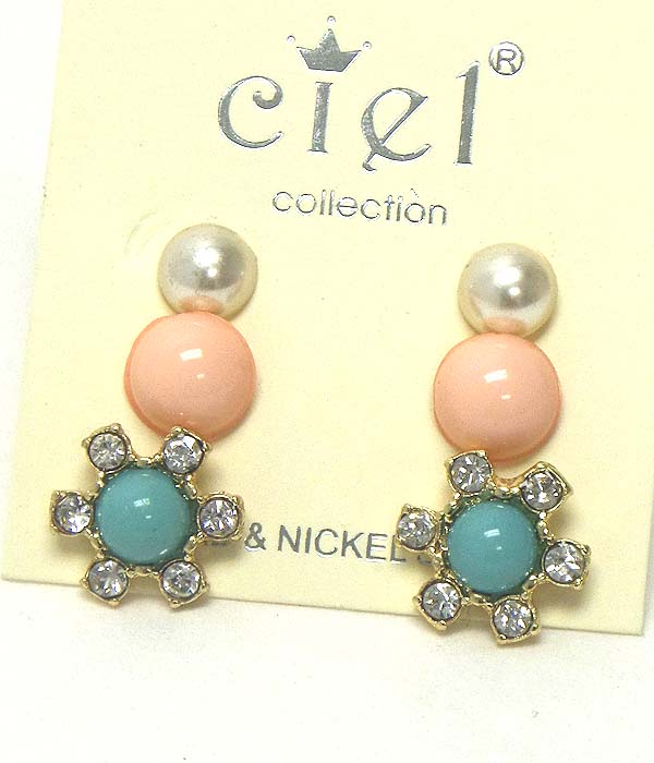 Crystal flower and pearl earring set of 3