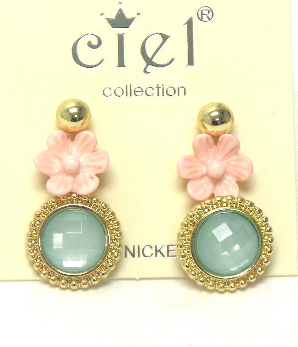 Flower and facet stone earring set of 3