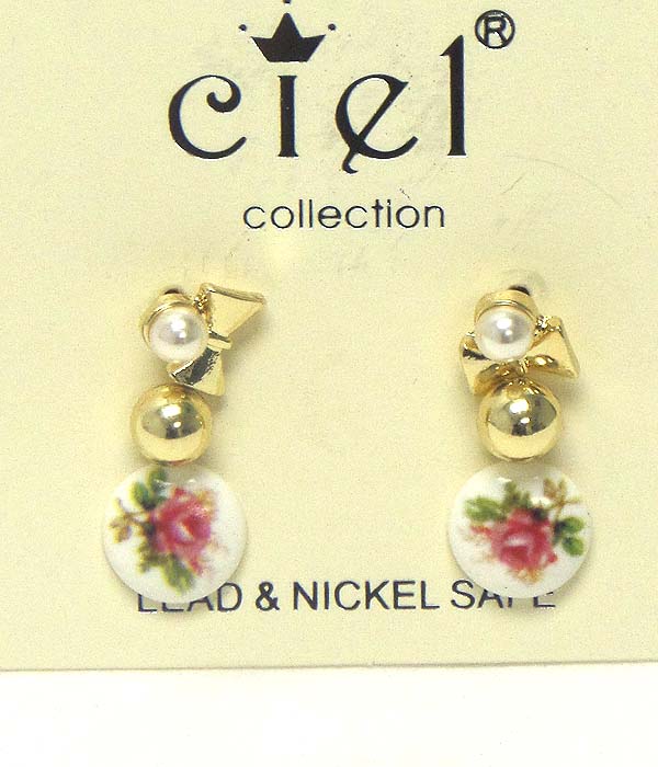 Bow and flower earring set of 3