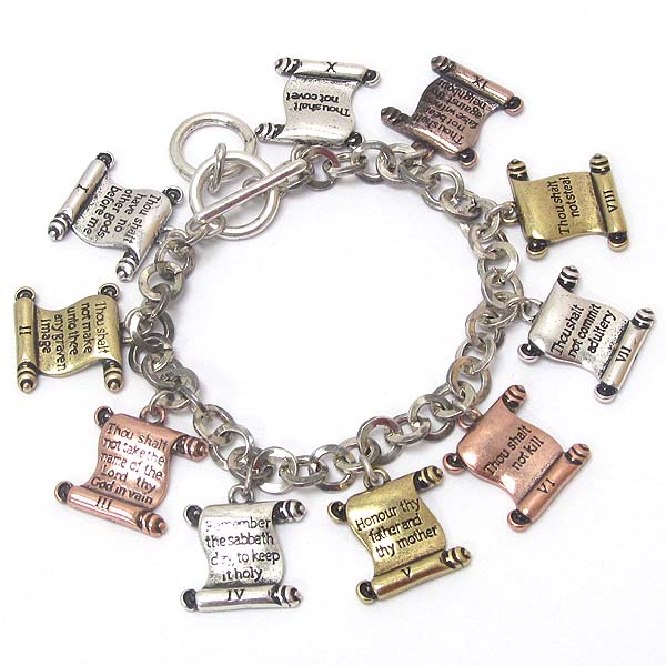Religious inspiration message charm bracelet - 10 commandments