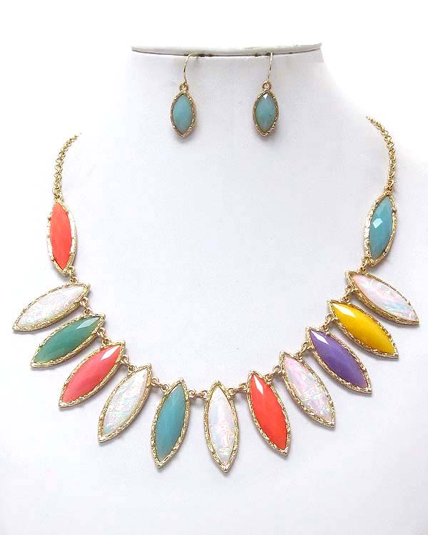 Abalone finish multi arrowhead stone necklace earring set