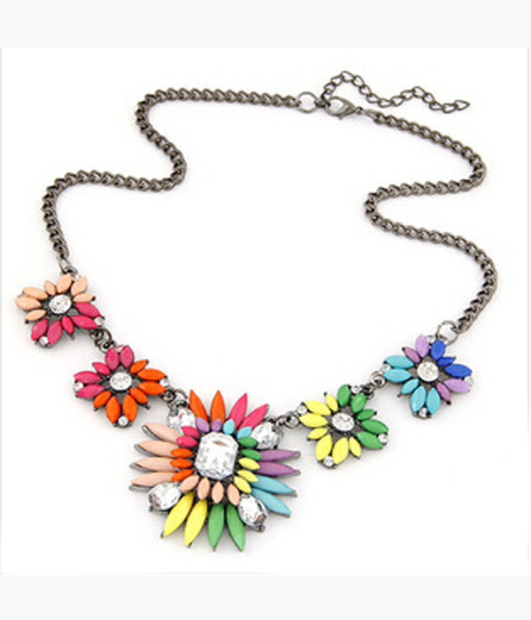 Multi color spring color flower statement necklace