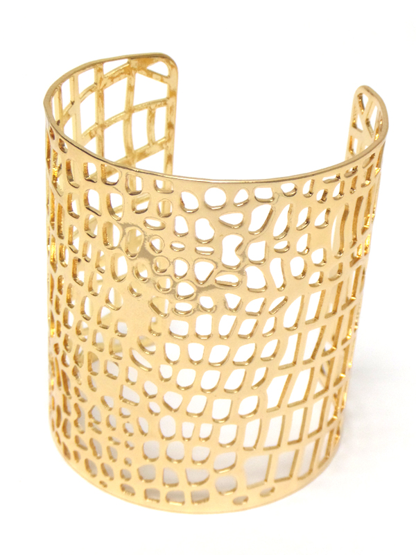 Textured metal round cutout cuff bangle bracelet 