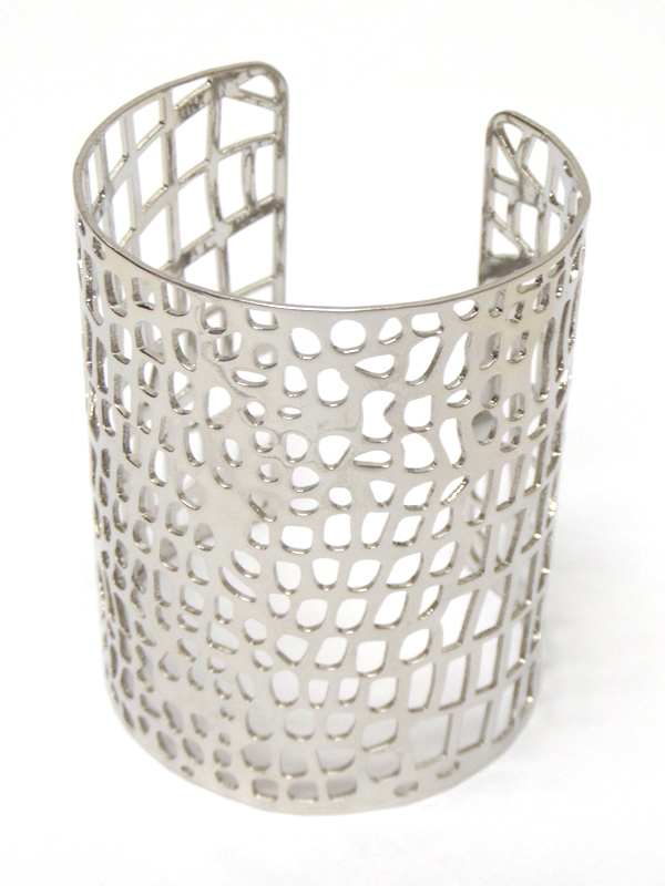 Textured metal round cutout cuff bangle bracelet 