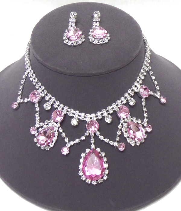 Color crystal with layer of rhinestones necklace set 