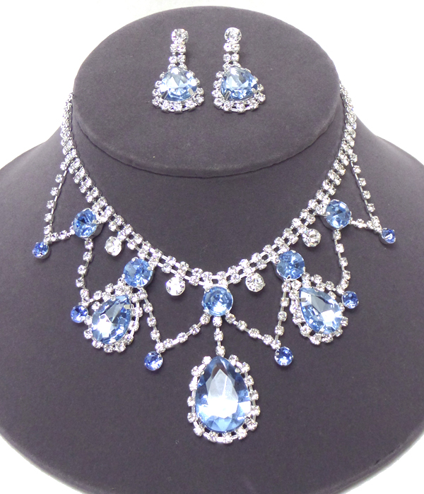 Color crystal with layer of rhinestones necklace set 