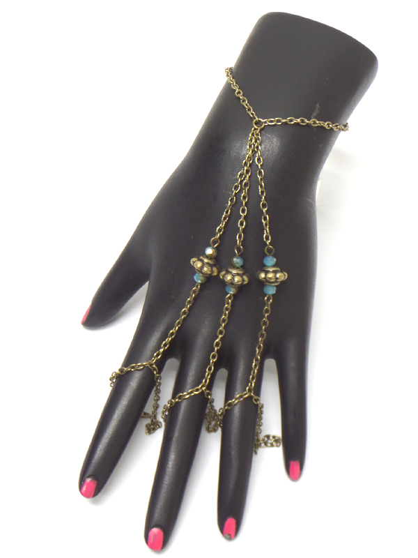 BOHO STYLE DREAM CATCHER DANGLE THREE FINGER SLAVE RING AND BRACELET SET