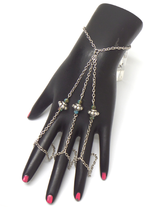 BOHO STYLE DREAM CATCHER DANGLE THREE FINGER SLAVE RING AND BRACELET SET