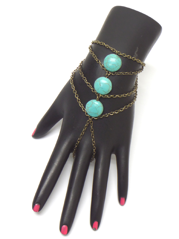 BOHO STYLE TRIPLE LAYER TURQUOISE SLAVE RING AND BRACELET SET