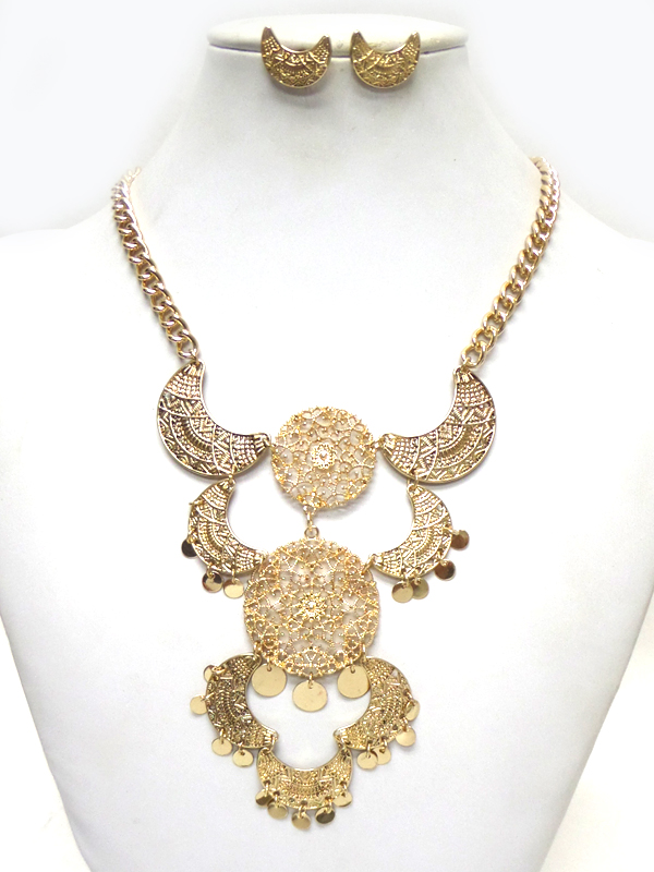 THREE LEVEL FILIGREE METAL NECKLACE SET