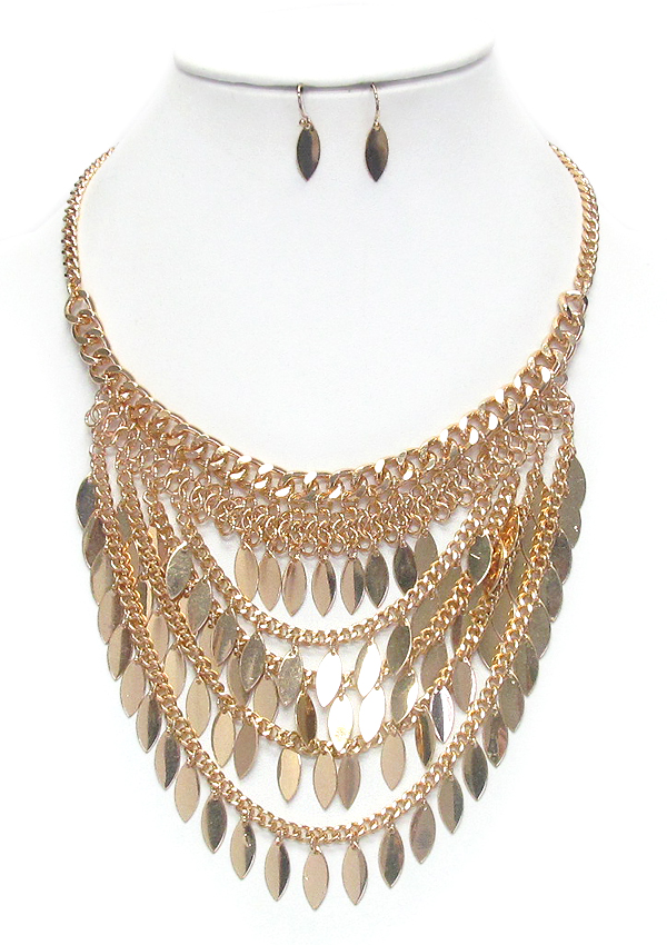 MULTI LAYER METAL CHAIN DROP BIB NECKLACE