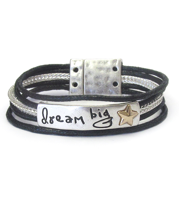 Inspiration message wax cord chain magnetic bracelet - dream big