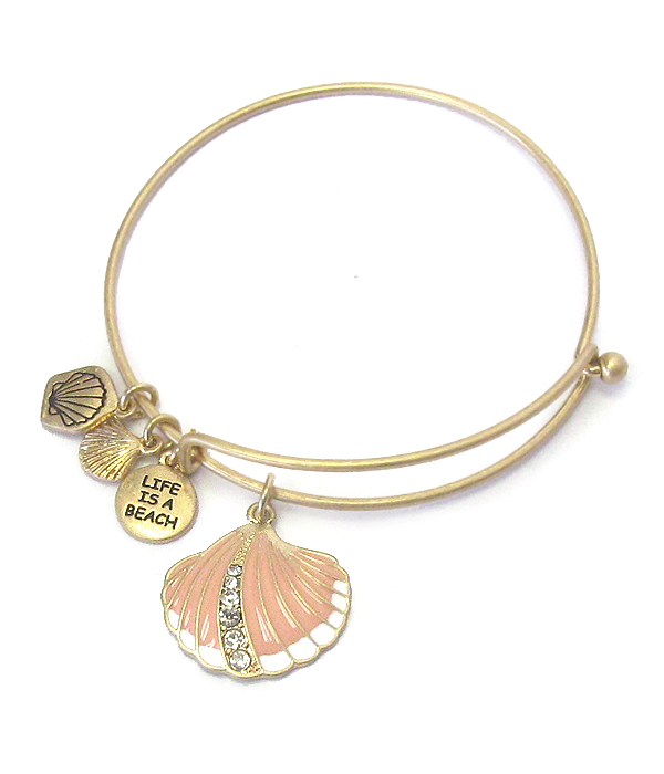 Sealife theme epoxy charm wire bangle bracelet - shell