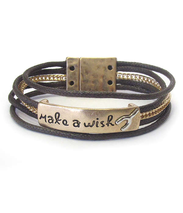Inspiration message wax cord chain magnetic bracelet - make a wish