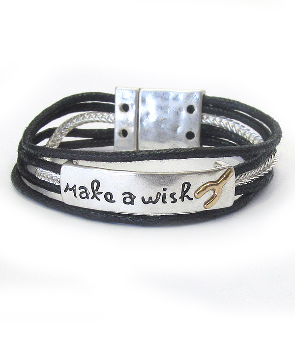 Inspiration message wax cord chain magnetic bracelet - 