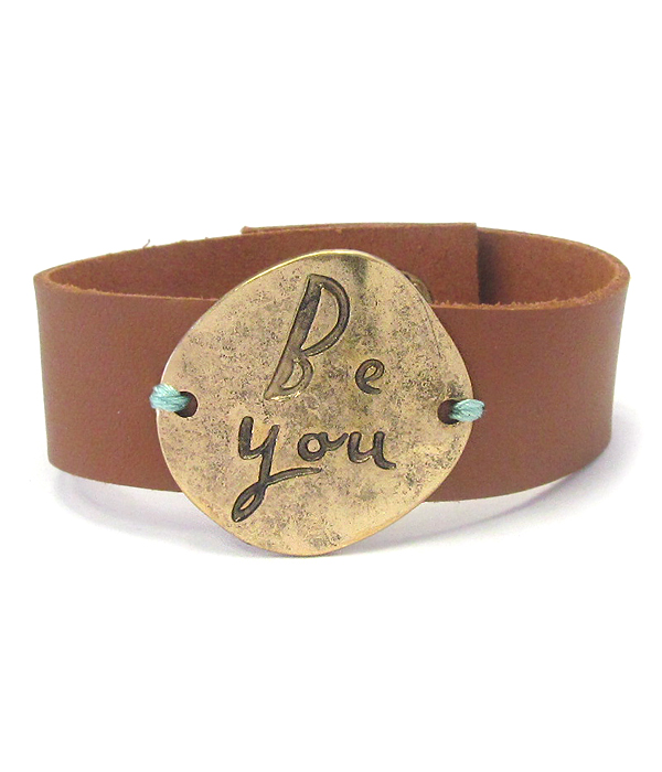 Inspiration message leatherette band bracelet - be you