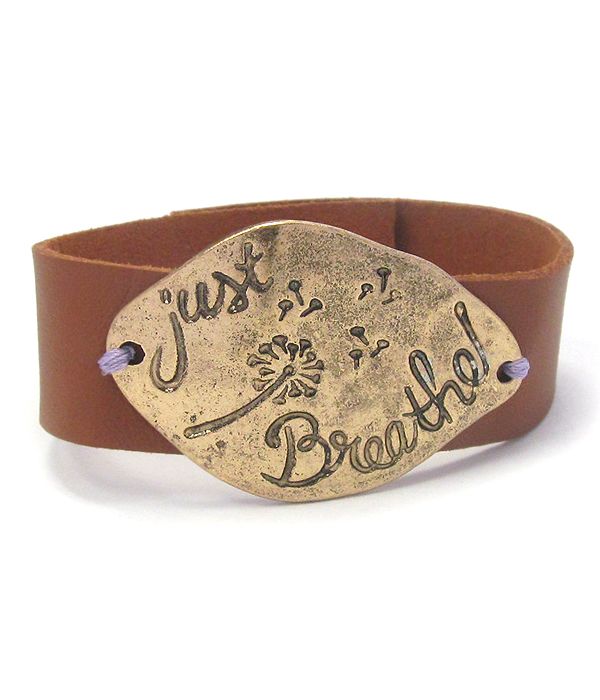 Inspiration leather band bracelet - just breathe