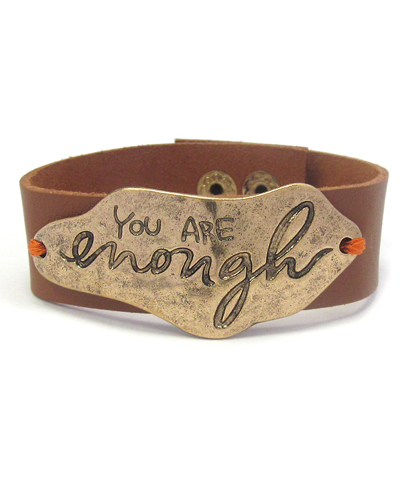 Inspiration message leatherette band bracelet - you are enough