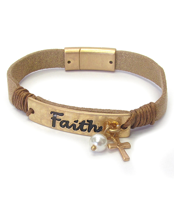 Leather band magnetic bracelet - faith