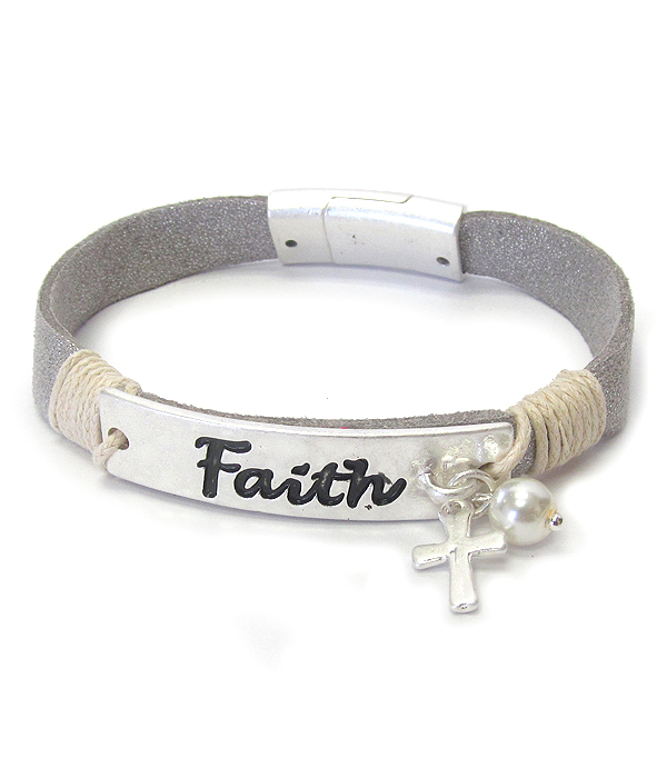 Leather band magnetic bracelet - faith