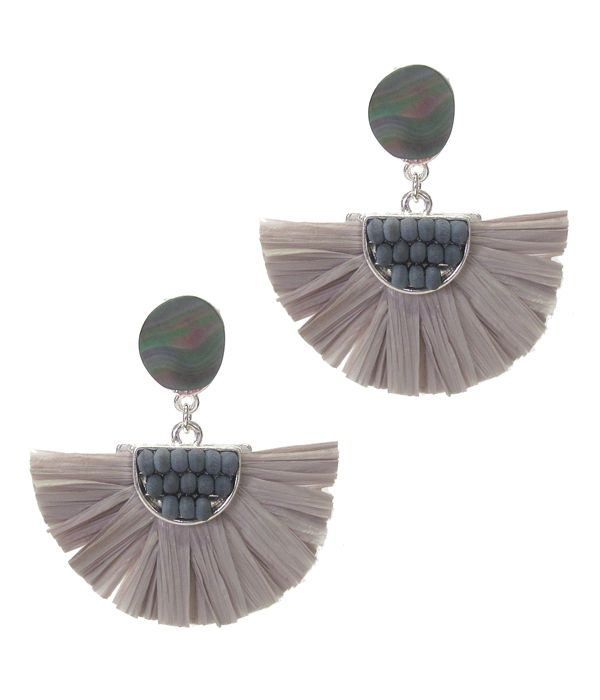Shell and raffia fan tassel earring