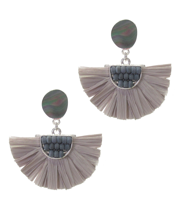 SHELL AND RAFFIA FAN TASSEL EARRING