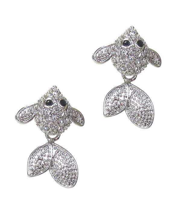 WHITEGOLD PLATING CRYSTAL FISH EARRING