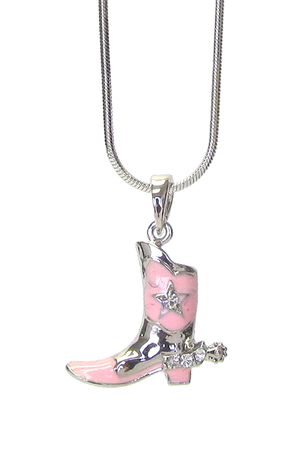 WHITEGOLD PLATING CRYSTAL COWBOY BOOT PENDANT NECKLACE