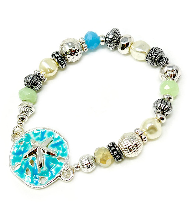 SEALIFE THEME MIX BEAD STRETCH BRACELET - SAND DOLLAR