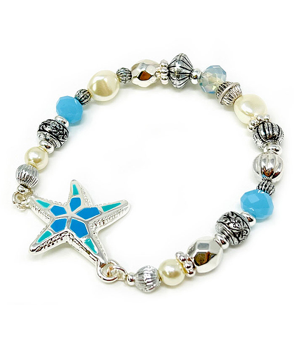 SEALIFE THEME MIX BEAD STRETCH BRACELET - STARFISH