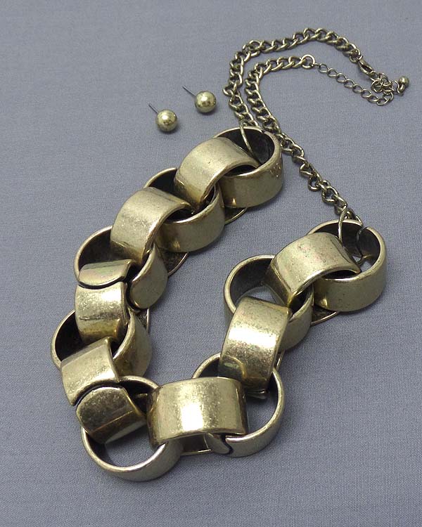 Large metal tube link necklace earring set