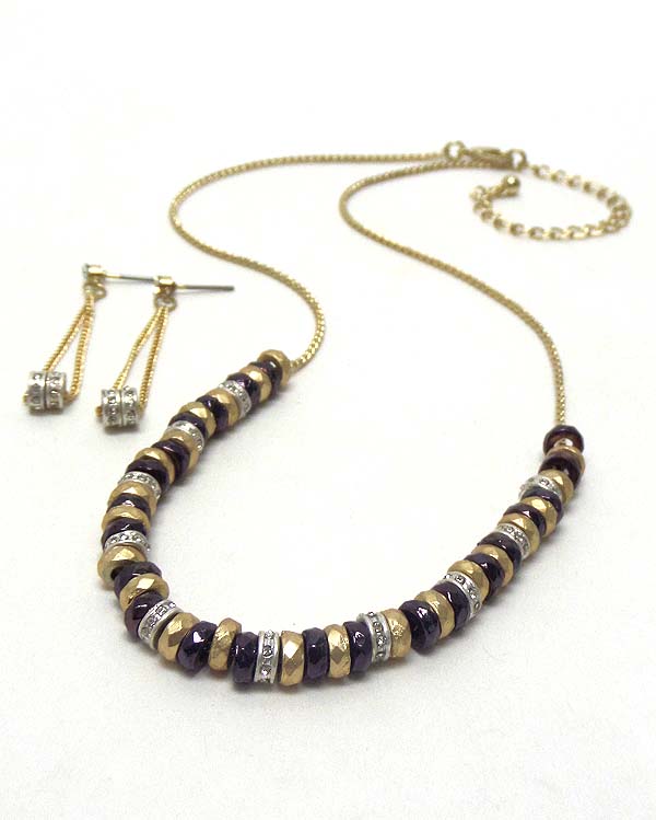 Multi rondelles crystal and metal on chian necklace earring set