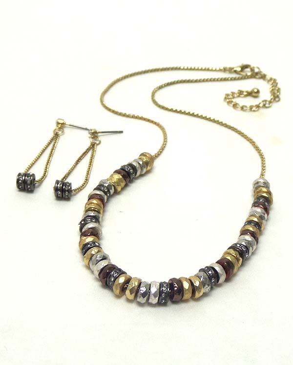 Multi rondelles crystal and metal on chian necklace earring set