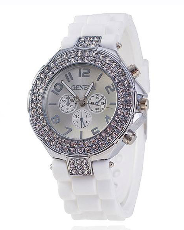 Crystal stud silicon jelly band watch