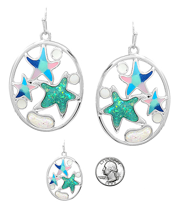 SEALIFE THEME MIX OPAL OVAL EARRING - STARFISH