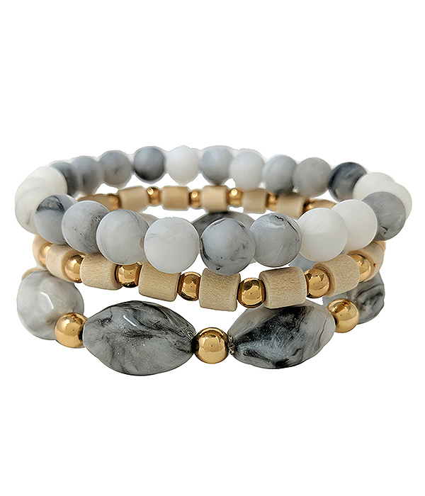 Multi semi precious stone mix 3 stretch bracelet set