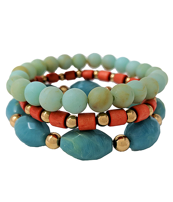 MULTI SEMI PRECIOUS STONE MIX 3 STRETCH BRACELET SET